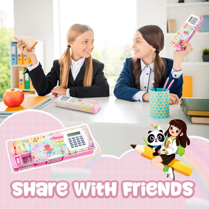 Henoyso Multifunctional Pencil Box for Girls Butterfly Pencil Case with Calculator and Sharpener Cool Cute Pencilcase School Supplies Essentials Christmas Birthday Gift Present for Kids Teens