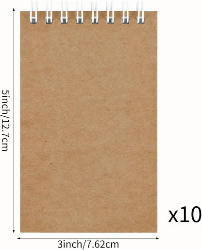 Hxezoc 10 Pack Small Pocket Notebooks, 3 x 5 Inches Mini Kraft Spiral Pocket Notebook with Lined Pages Memo Pads for Kids Home Office School Classroom Decoration Supplies