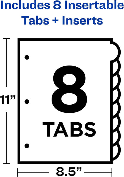 Avery Insertable Style Edge Plastic Dividers for 3 Ring Binders, 8-Tab Set, Multicolor, 1 Set (11201)