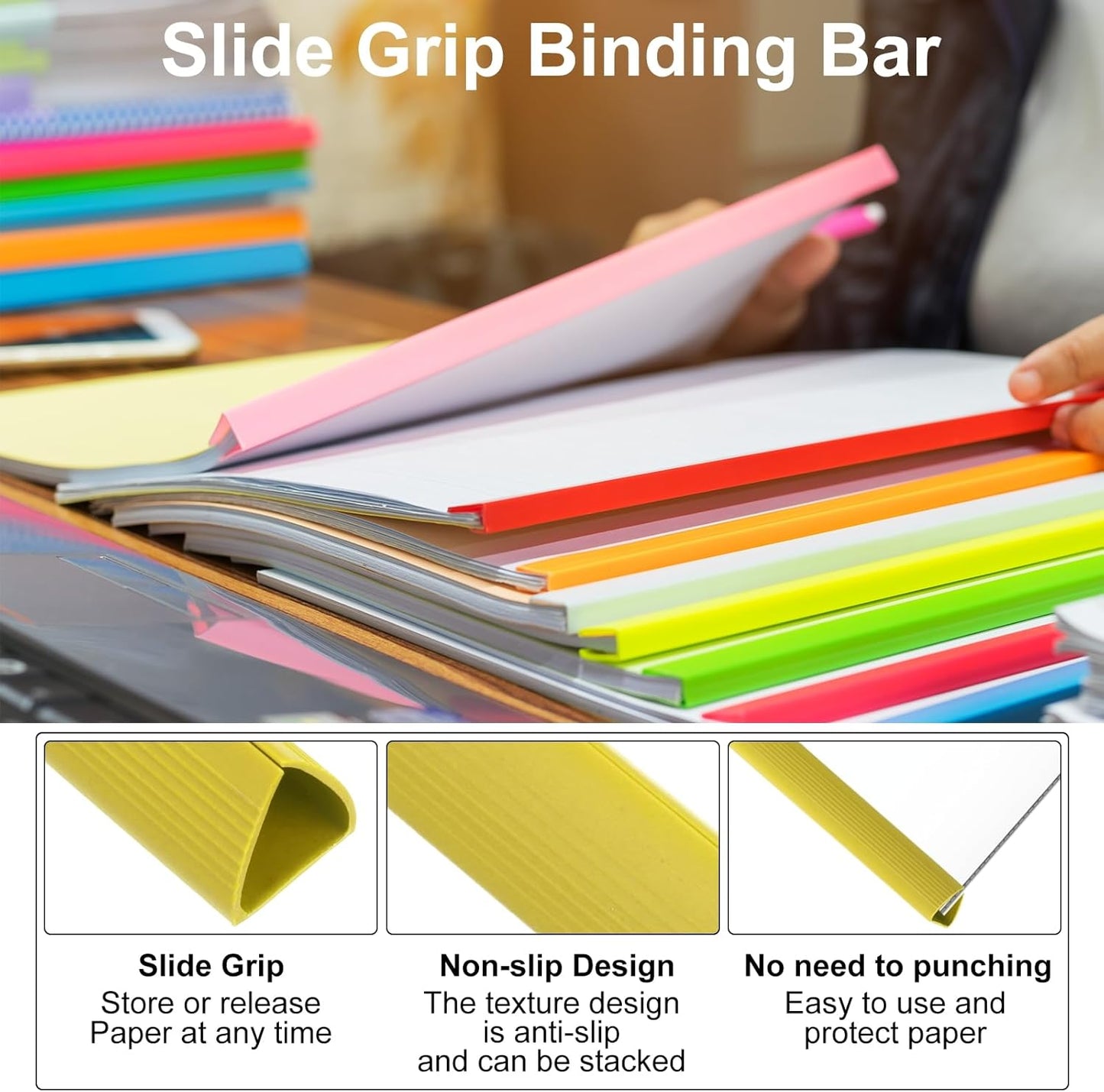 PATIKIL 10Pcs Binding Bars, 15mm Binding Bars Slide Grip 120 Sheets Capacity A4 Size Report Binder Triangle Presentation Binder for Report Cover Resume, Blue