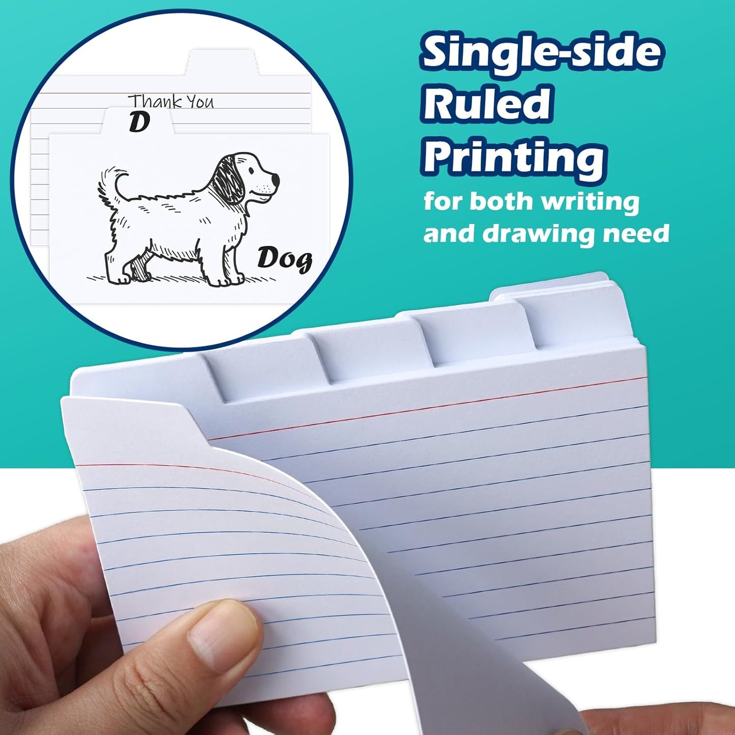 100 Pack Tabbed Index Cards 4x6 Lined Index Card Dividers with Tabs 4" x 6", Colored, 220 GSM Thick Paper