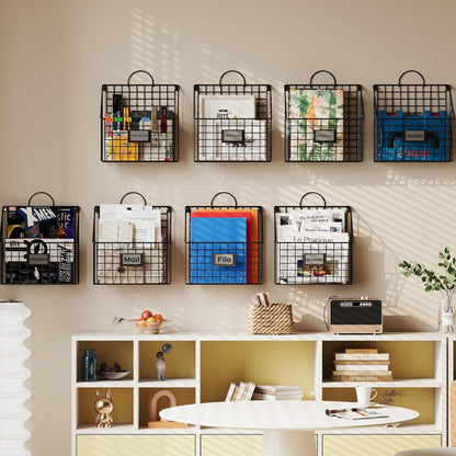 Yuzehuaza Hanging Wall File Organizer Metal Wall Mounted File Holder Folder with Handles and Hooks, Magazine Document Rack, for Home Office or Decor, 3 Packs (Patent Pending)