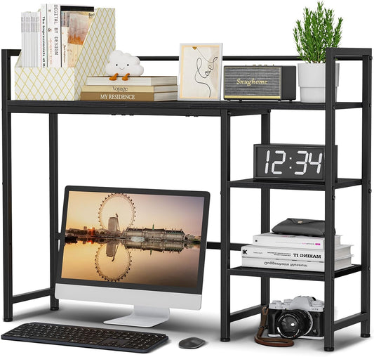 Snughome Desk Shelf, 38.6" Desktop Organizer Shelf, Desk Hutch for Computer Monitor, 4 Tier Desk Display Rack, Wood Desktop Bookshelf Storage Rack for Home Office Dorm, Rustic Brown | Desk Hutch, Computer Monitor, Desktop Display Rack, Home Office Dorm
