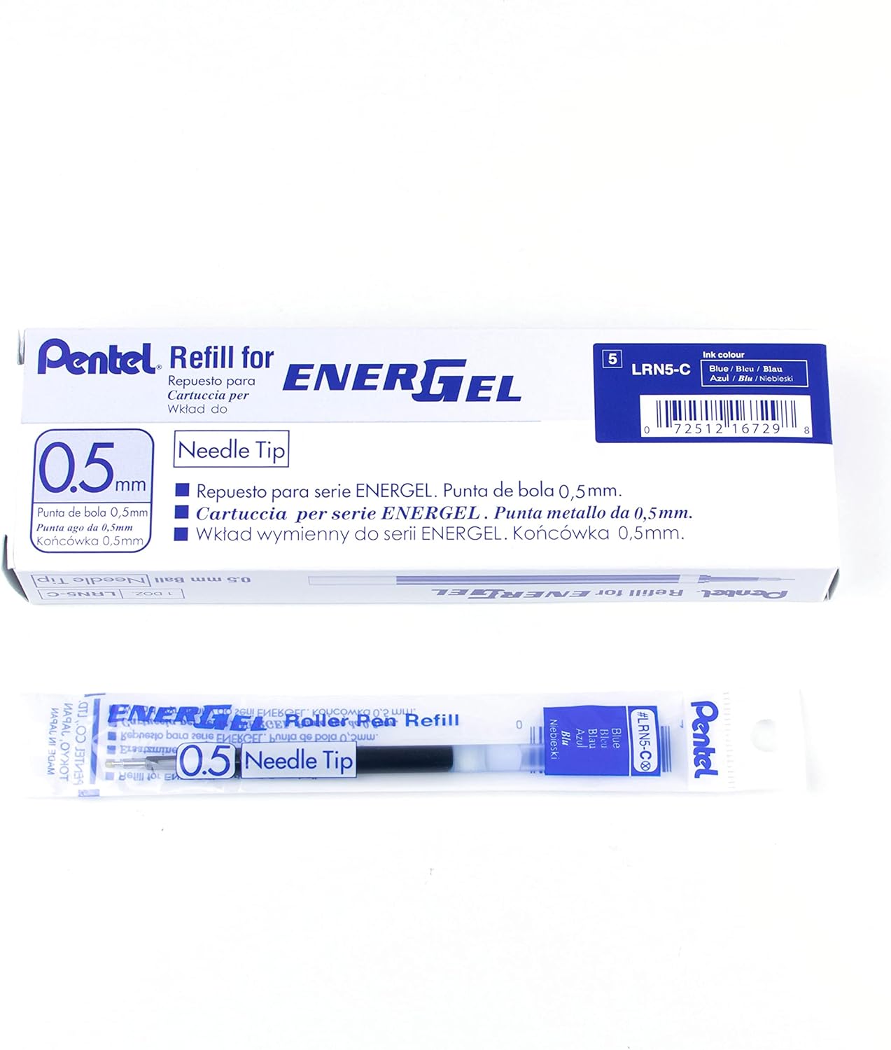 Pentel Refill Ink for EnerGel Liquid Gel Pen, (0.5mm), Fine Line, Blue Ink, Box of 12 (LRN5-C)