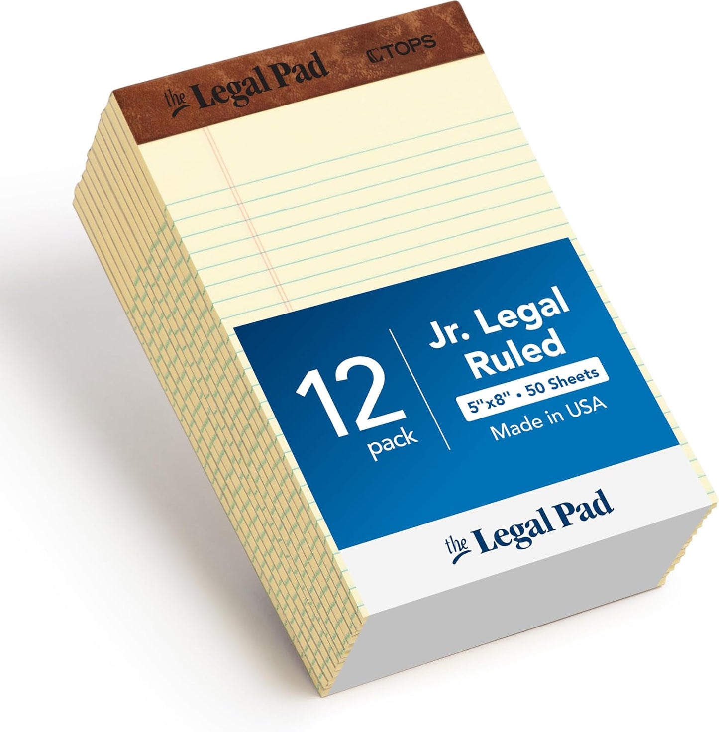 TOPS 5 x 8 Legal Pads, 12 Pack, The Legal Pad Brand, Narrow Ruled, Yellow Paper, 50 Sheets Per Writing Pad, Made in the USA (7501)