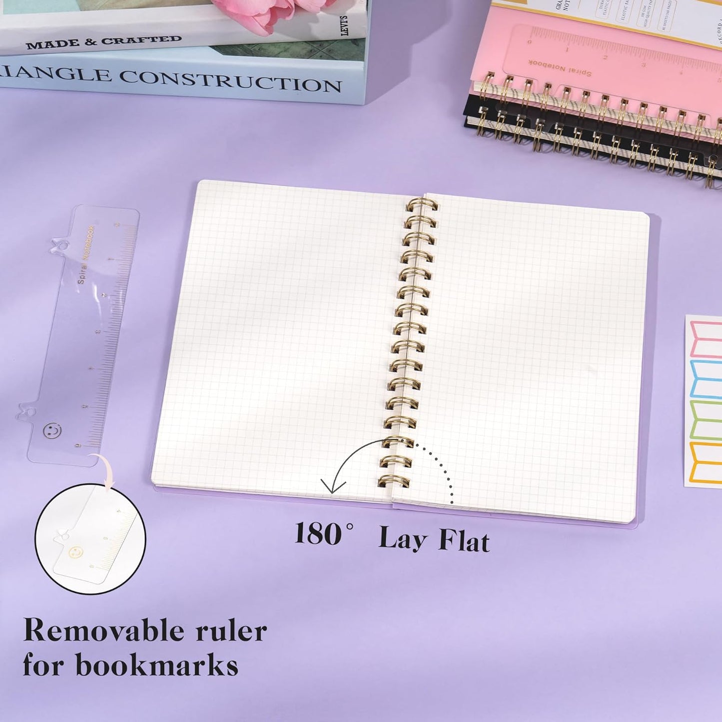 Yoment Graph Paper Spiral Notebook A5 Graphing Notebook 160 Pages Graph Paper Notebook Spiral Bound Waterproof Plastic Hardcover Spiral Journal 5x7 Grid Notebooks for Note Taking,Black