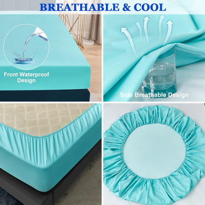 Sufdari Mattress Protector,Waterproof 18" Deep Pocket Mattress Cover Fitted Sheet Style with Elastic Rubber Band,Washable and Easy Care-Black,Queen