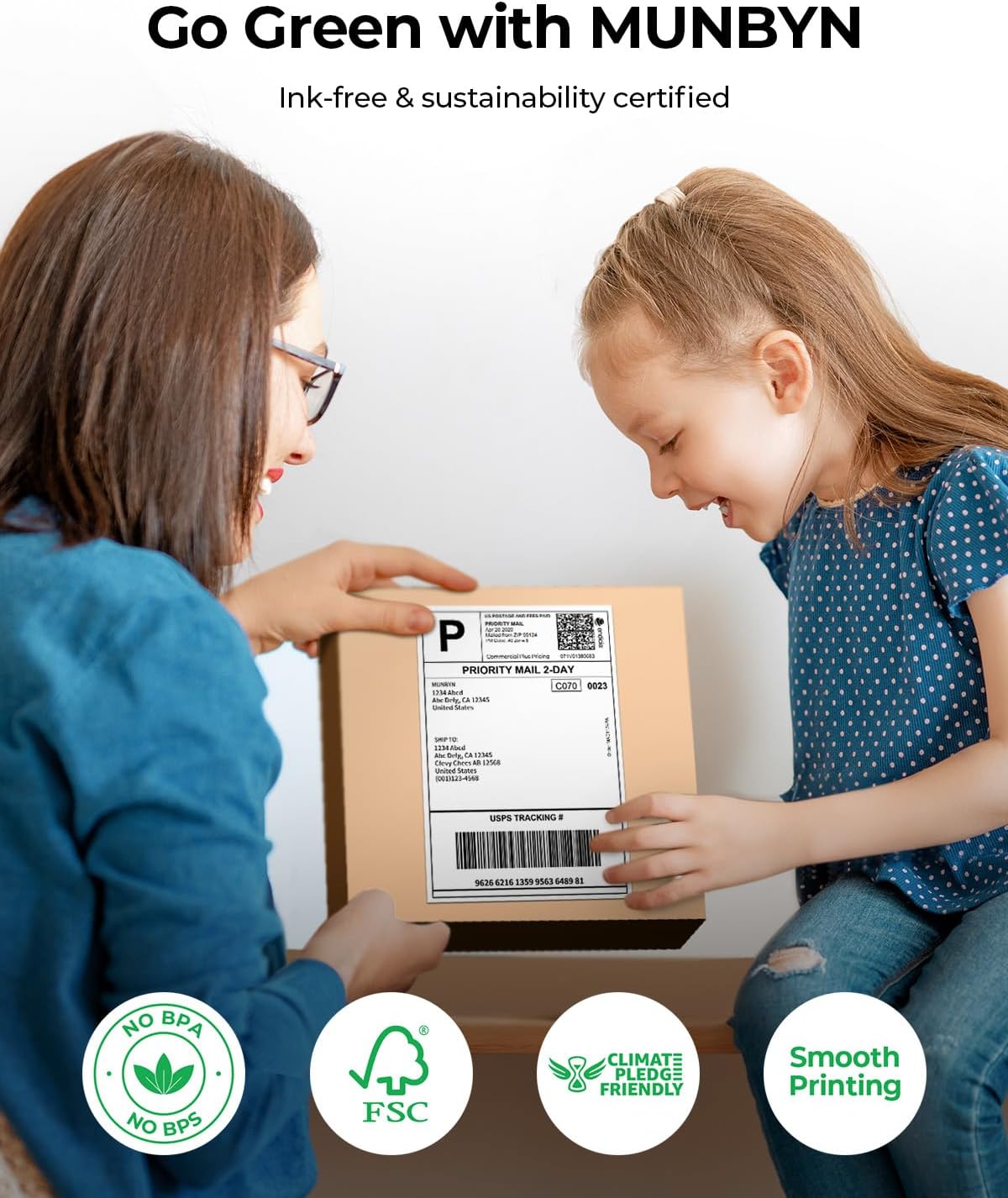 MUNBYN Thermal Direct Shipping Label (Pack of 500 4x6 Per Fanfold Labels) - Commercial Grade