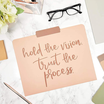 Paper Junkie Decorative File Folders, Letter Size for Women, Cute Earth Tone Aesthetic Office Supplies with Inspirational Sayings, 1/3 Cut Tabs (11.5 x 9.5 Inches) - Pack of 12 - Cute File Folders