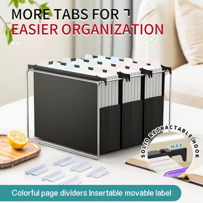 Uquelic Plastic Hanging File Folders Letter Size, 12 Pack Reinforced Heavy Duty Hang Folder with Movable Bright Dividers, Adjustable Tabs, 2" File Organizer for Filing Cabinet, School, Office