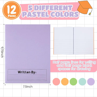 Henoyso 12 Pcs Primary Composition Notebook K-2 Primary Journal, Notebook for Kids Supplies, Bulk Blank Writing Book for Kid to Write Draw Journal 60 Page (9.8″ X 7.5″,Light Color)