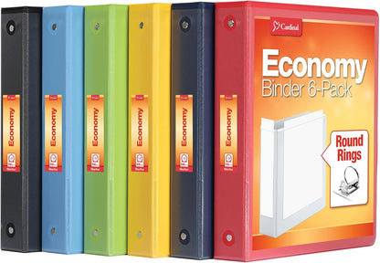 Cardinal 3 Ring Binders, 1.5 Inch, Round Rings, Holds 350 Sheets, ClearVue Presentation View, Non-Stick, Assorted Bright Colors, 6 Pack (79557)