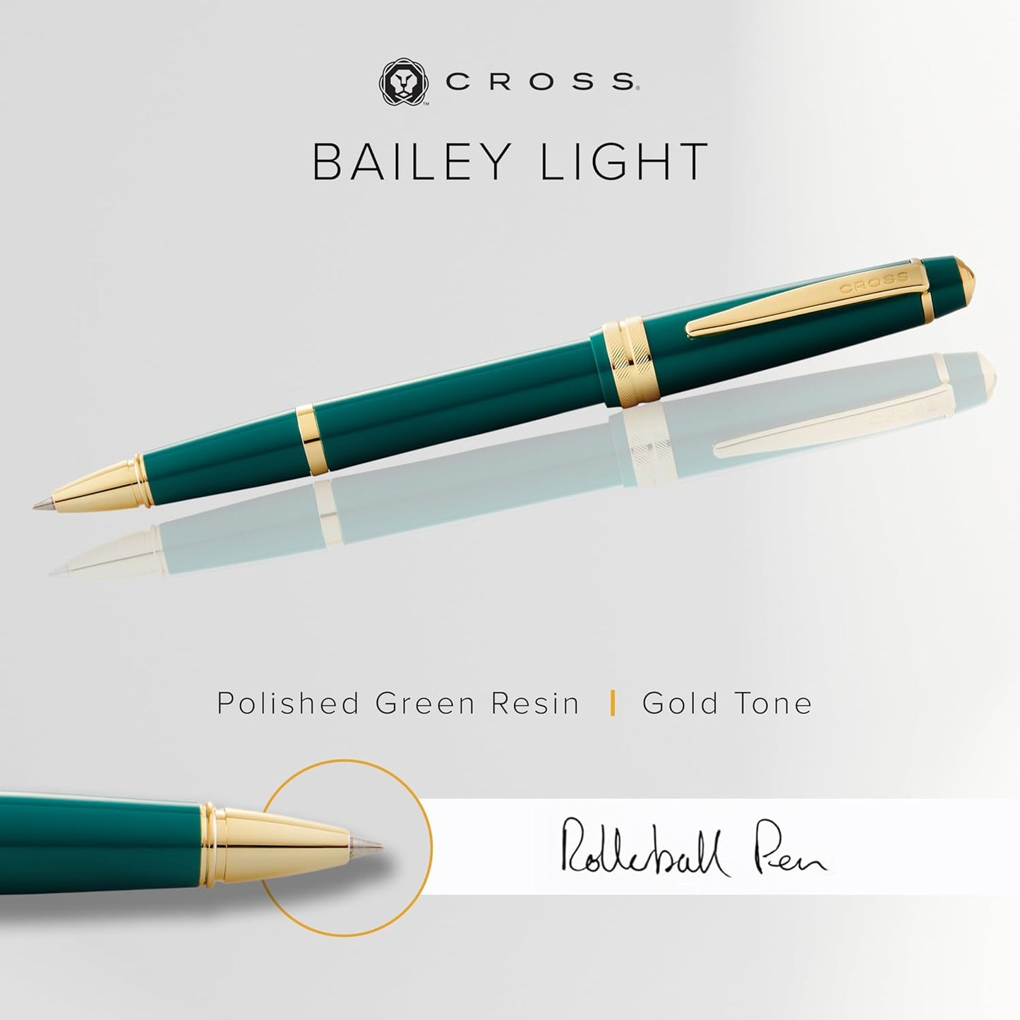 Cross Bailey Light Polished Blue Resin Rollerball Pen - Professional Pen for Effortless Writing - Journaling, Note-Taking & More - Black Ink - Easy Handling - Includes Gift Box