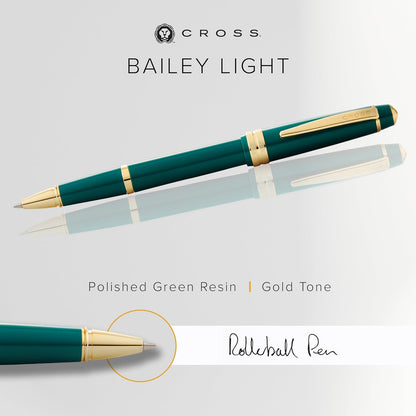 Cross Bailey Light Polished Blue Resin Rollerball Pen - Professional Pen for Effortless Writing - Journaling, Note-Taking & More - Black Ink - Easy Handling - Includes Gift Box