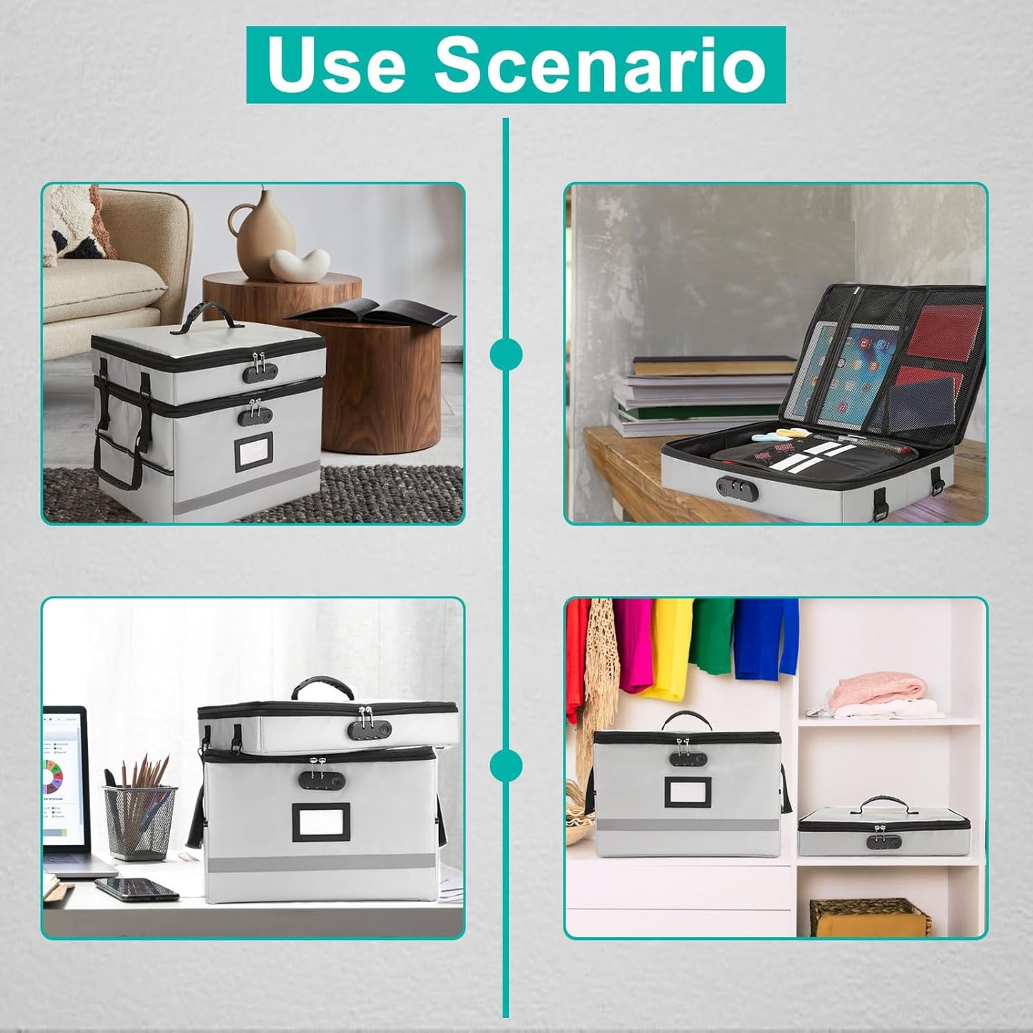 EXLIFBAG File Organizer, Fireproof File Box with Lids, Important Document Organizer Box with Lock, Portable File Folder Organizer with Handle