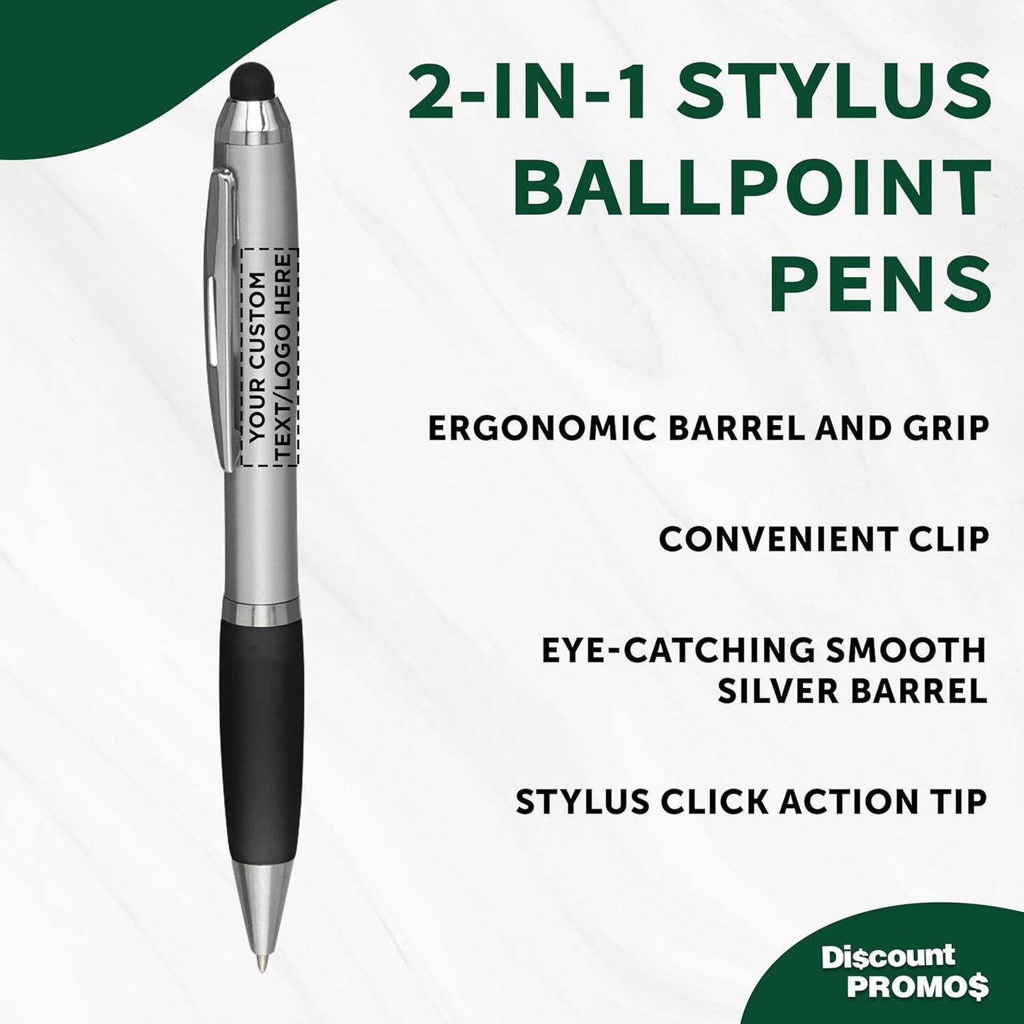DISCOUNT PROMOS Custom Stylus Ballpoint Pens Set of 10/50/100, Personalized Bulk Pack - Black Ink, Great for Office, School, Business, Tradeshows, Events - Purple