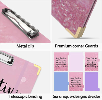 3 Ring Binder 2 Inch Round Ring Binder with 6 Tab Dividers，2 Interior Pockets，Cute Binder Clipboard with Storage, for School Office, Portfolio(Almond Tree)