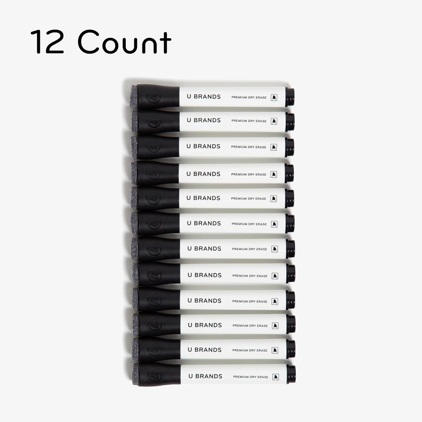 U Brands Dry Erase Markers, Fine Tip Whiteboard Markers, Chisel Tip, Low Odor, Black Dry Erase Marker Set with Eraser Caps, Office School Classroom Supplies, 12 Count