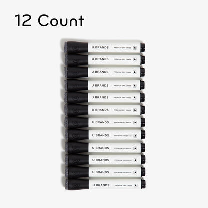 U Brands Dry Erase Markers, Fine Tip Whiteboard Markers, Chisel Tip, Low Odor, Black Dry Erase Marker Set with Eraser Caps, Office School Classroom Supplies, 12 Count