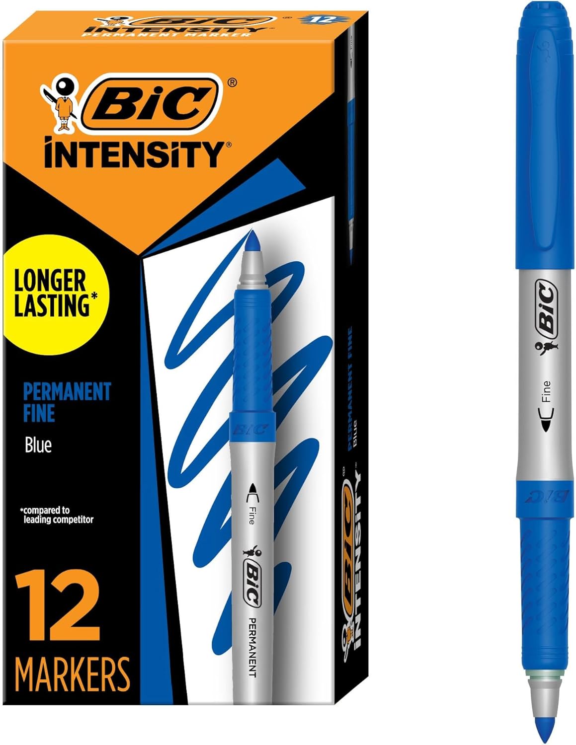 BIC Intensity Black Permanent Markers, Ultra Fine Point, 12-Count Pack of Black Markers With Non-Slip Grip for Comfort and Control