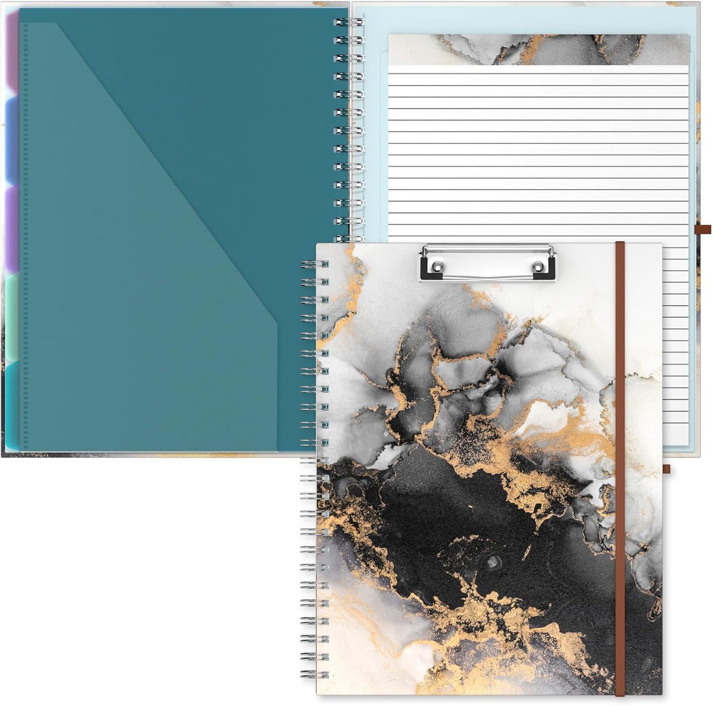 Hongri Clipboard Folio with Refillable Lined Notepad, 8.5 x 11 Folders with Storage 10 Pockets, Spiral Portfolio, Size 12.8X 9.7 in, Office & School Supplies, Skeleton
