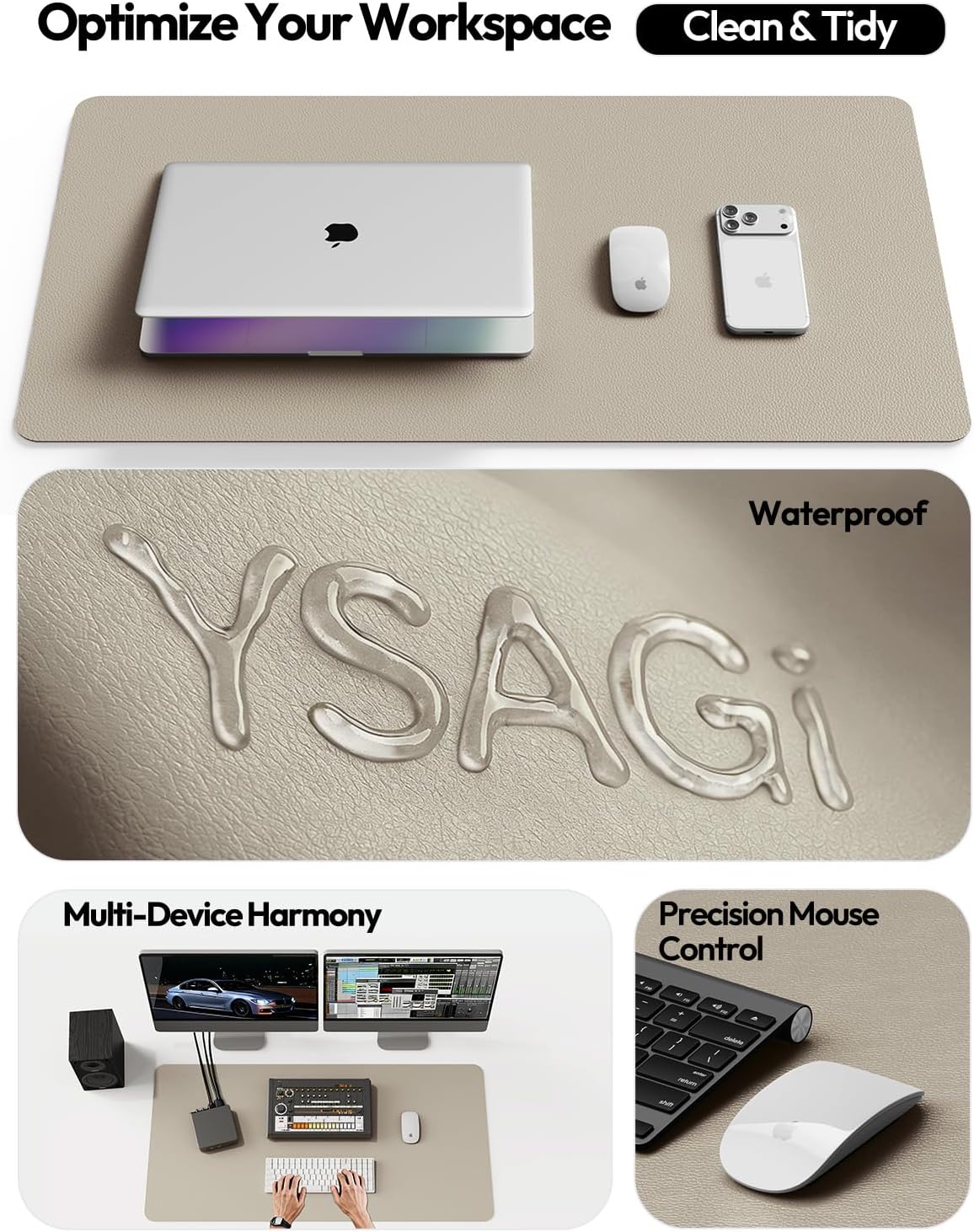 YSAGi Leather Desk Pad Protector, Office Desk Mat, Large Mouse Pad, Non-Slip PU Leather Desk Blotter, Waterproof Laptop Desk Writing Pad for Office and Home (23.6" x 13.8", Eggshell) - Colors B
