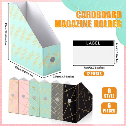PerKoop 6 Pcs Decorative Magazine File Holders Floral Foldable File Folders Magazine Storage Boxes Rack Desk Organizer Documents with Printable Labels for School Office Home (Floral)
