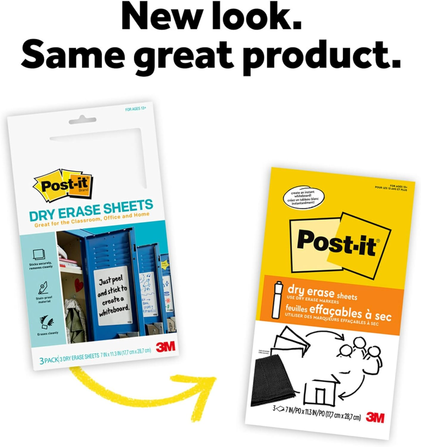 Post-it Dry Erase Sheets, 7 in x 11.3 in, 3 Sheets, Sticks Securely and Removes Cleanly (DEFSHEETS-3PK)