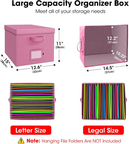 File Organizer Box with Lid, Linen Hanging File Storage Box with Handle, Collapsible Document Filling Box for Letter/Legal Folder, Portable File Box for Office/Decor/Home (1 Pack, Green)