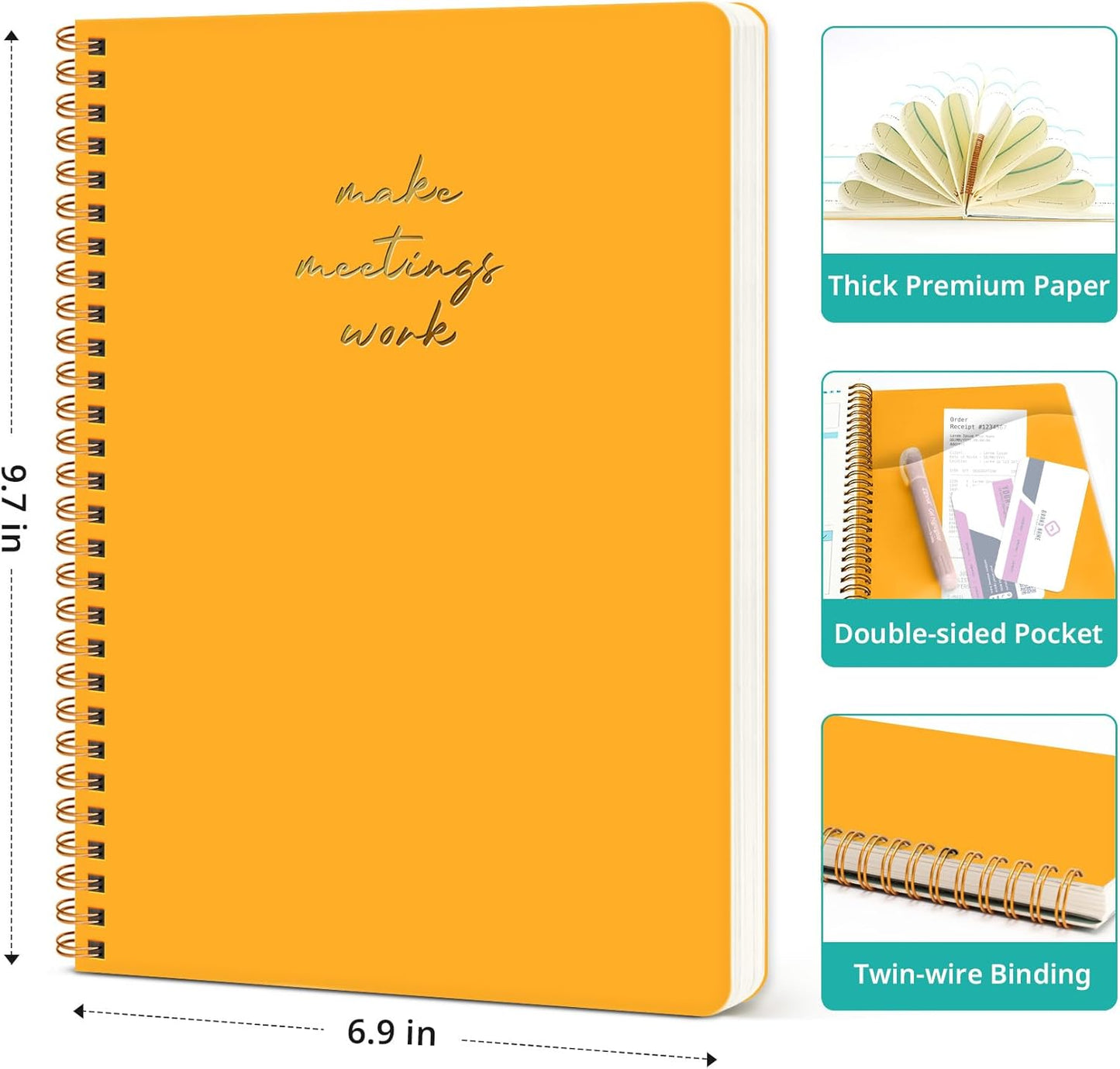 Meeting Notebook for Work Organization - Work notebook with action items, Meeting Minutes Planner Notebook, Perfect Office Supplies for Men & Women - Pink