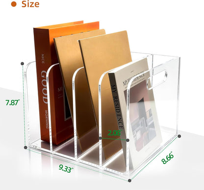 Acrylic Magazine File Holder, 3 Vertical Compartments Desk Document Sorter Organizer, Clear Folder Rack Binder for Office/Documents/Classroom, for Home, Tablet, Magazines, Books & Accessories