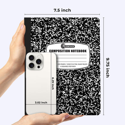 Rosmonde 50 Pack Composition Notebooks Bulk, Wide Ruled Composition Notebook, 200 Pages (100 Sheets), 9-3/4 x 7-1/2, Black Marble, Bulk School Supplies, Office Notebooks, Bulk Notebooks for School