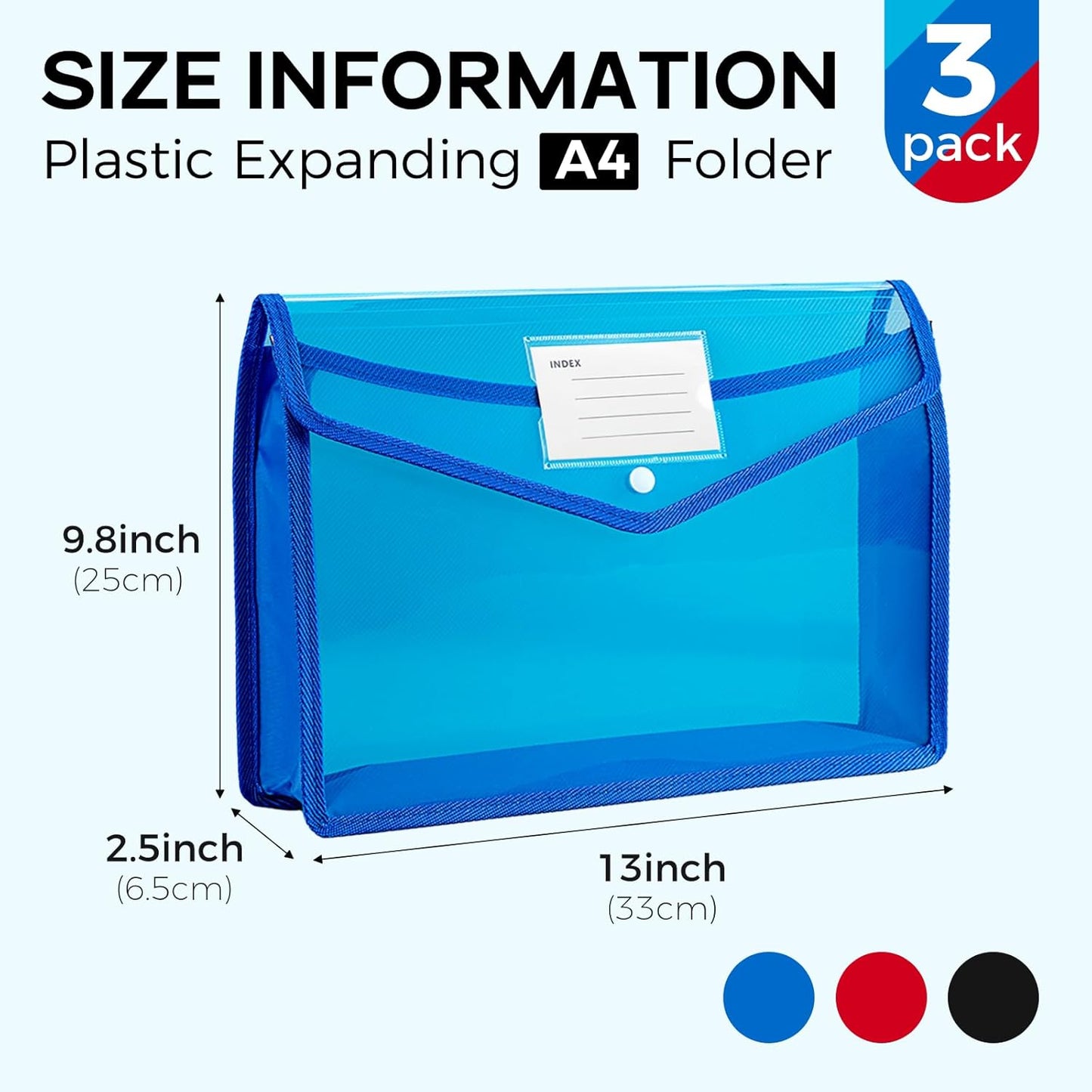 Plastic Expanding File Folder, Folders for Documents, Transparent Envelopes with Elastic Closure, File Folder Organizer Holder, Large Capacity, Fit Letter/A4 Size (2Pcs)