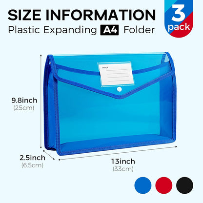 Plastic Expanding File Folder, Folders for Documents, Transparent Envelopes with Elastic Closure, File Folder Organizer Holder, Large Capacity, Fit Letter/A4 Size (2Pcs)