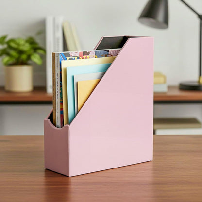 UnionBasic Magazine File Holder, Leatherette Desktop Document Organizer, Home Office Paper Holder File Storage Literature Sorter, Grey