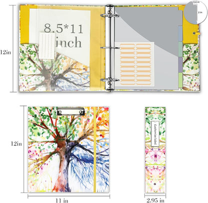 3 Ring Binder 1 Inch, Three Ring Binders Organizer with Clipboard, 5-Tabs Pockets Dividers, Plastic Folder, 18 Divider Stikers, BVSSX Pretty Binder with Pen Loop (Black Weeds, Letter Size)