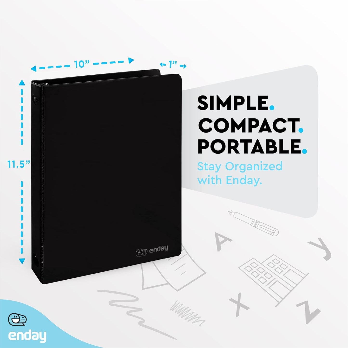 Enday 1 Inch Binder (6 Pack - Grey) 3 Ring Binder 1 inch with Clear View Cover and 2 Inside Pocket - for Letter Size 8.5 x 11'' Paper, Ideal for School Supplies, Office, and Home