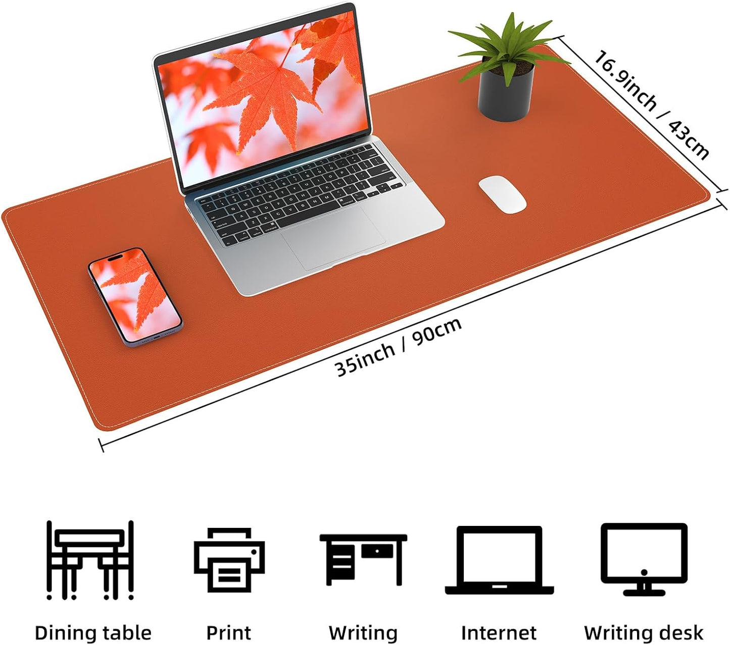 Large Desk Mat 47.2" x 17" Leather Desk Pad Protector with Natural Cork & PU Leather, Non-Slip Office Desk Mat, Large Mouse Pad, Waterproof Desk Blotter pad for Office&Home(Black)