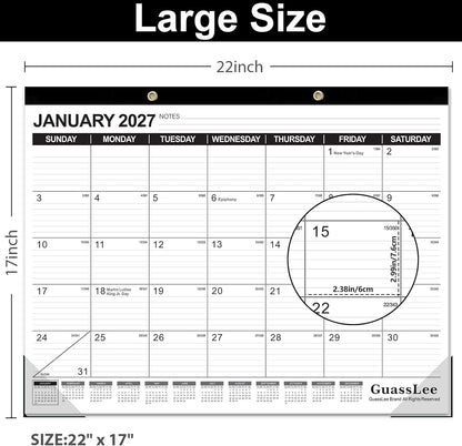 GuassLee Desk Calendar 2026-2027 - 19 Months Academic Calendar 17" × 11.5" Desktop Calendar from Jun. 2026 to Dec. 2027 with Julian Date for Home School Office Desk Top Organizing