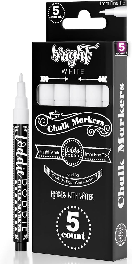 Loddie Doddie Liquid Chalk Markers - 8-Pack, 6mm Dual Tips - Chalk Markers for Blackboard & Chalkboard Paint - Washable Window Pens for Glass - Erasable Pens