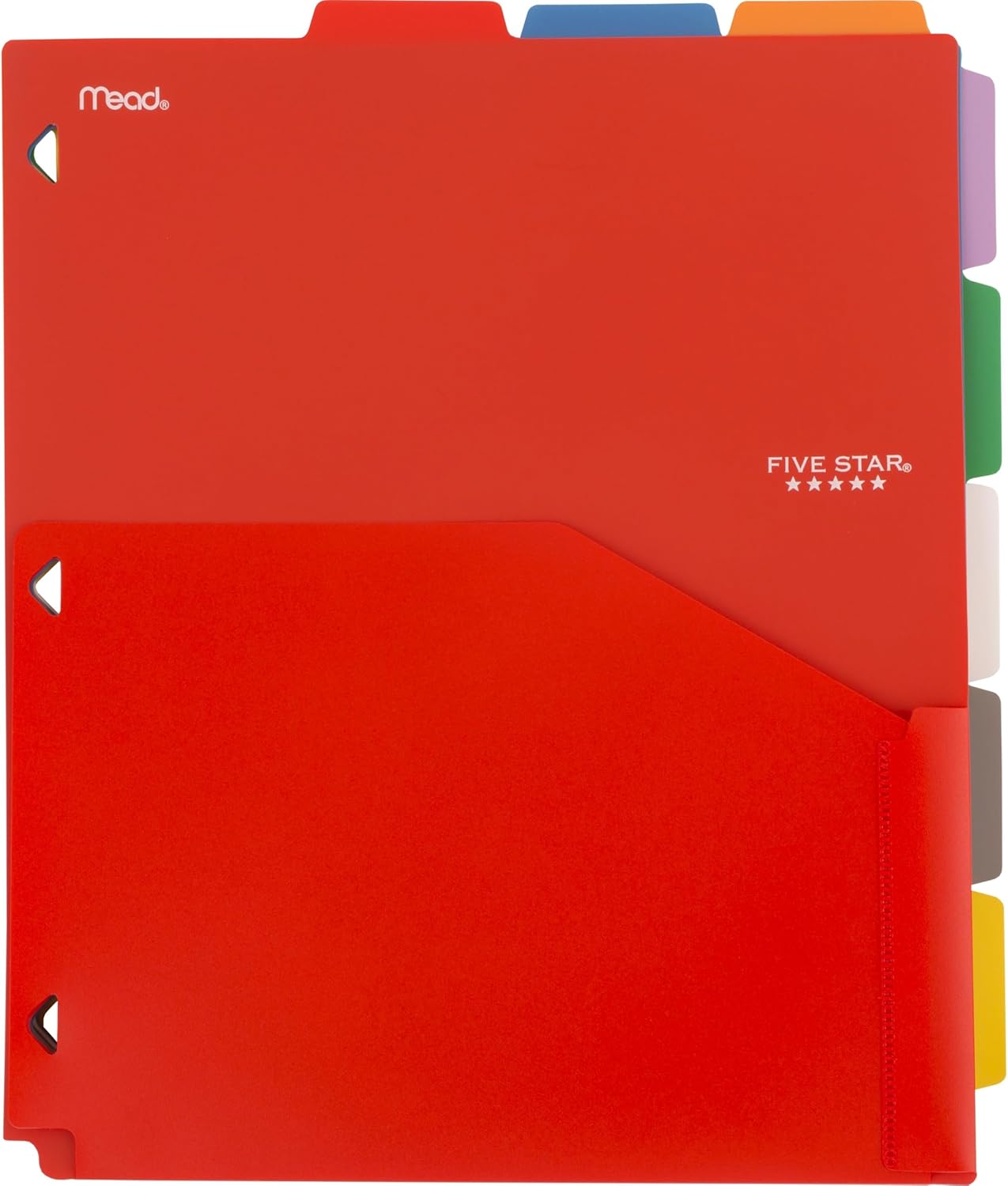 Five Star 8-Tab Binder Pocket Dividers, Plastic Tabbed Divider with Pocket, 9-3/4" x 11", 3-Hole Punched, 8 Count, Assorted Colors (201590)