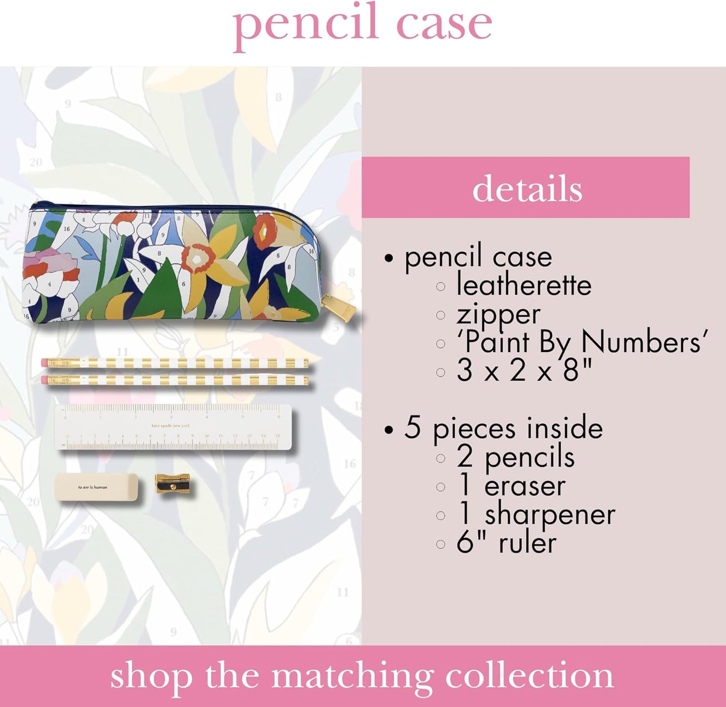 kate spade new york Pen and Pencil Case with Office Supplies, Zip Pouch Includes 2 Pencils, Sharpener, Eraser, and Ruler, Polka Dots (black/white)