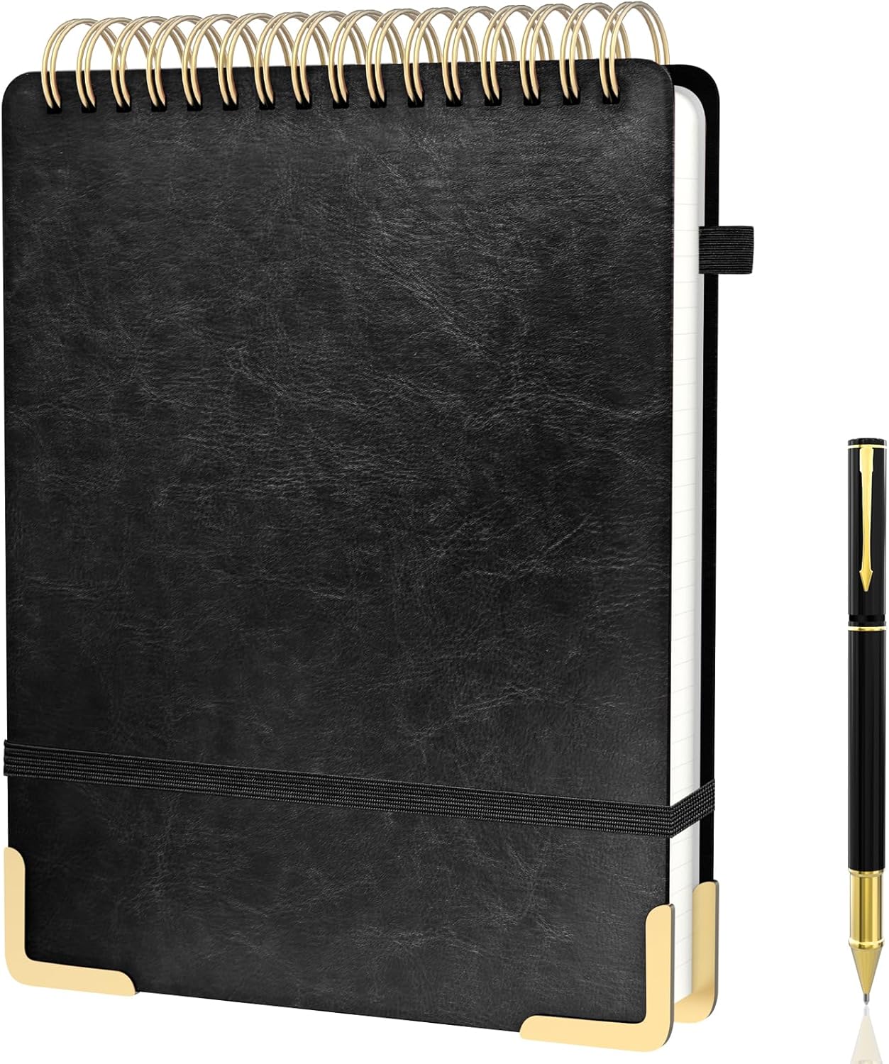 A5 Top Spiral Notebook, Large Leather Hardcover Top Bound Steno Pads, 240 Pages 100 gsm Thick Lined Paper Left Handed Notebook Journal for Work, School, Meeting Writing - Brown, 5.9" x 8.5"
