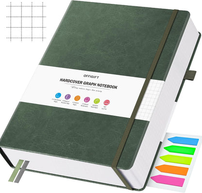 Graph Paper Notebook, 312 Numbered Pages B5 Hardcover Leather Journal, 100gsm No Bleed Grid Paper Notebook with Index Pages, Grid Notebook for Graphing Notes Math, 7.6'' X 10'', Black