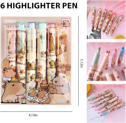 6Pcs Mechanical Pencils,Lead Refills,Erasers,Capybara School Supplies,Capybara Stationery Set,Kawaii Stationery Christmas Birthday Gifts,for Office School Supplies
