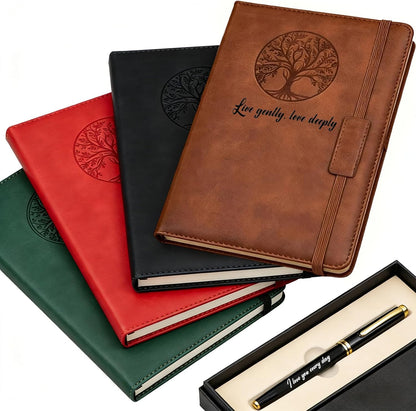 Personalized Text A5 Lined Journal Notebook for Men Women Custom Leather Journal Life Tree Notepad Gift to Writing Travel Business Work School College (Custom notebook - 4)