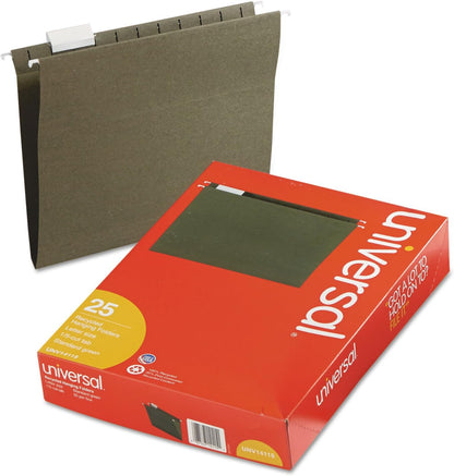 Universal 14115 Hanging File Folders, 1/5 Tab, 11 Point Stock, Letter, Standard Green, 25/Box
