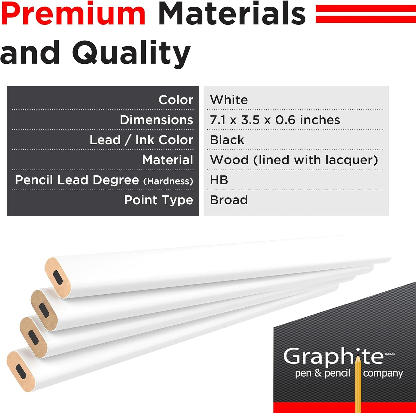 GRAPHITE Hard Lead Carpenter Pencils Bulk - (1) Pack of 12 Pieces Lumber Wooden Pencil #2 (HB) - Red