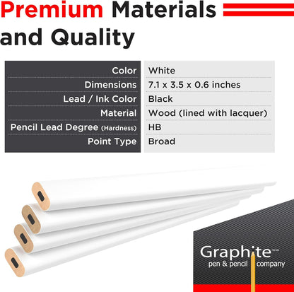 GRAPHITE Hard Lead Carpenter Pencils Bulk - (1) Pack of 12 Pieces Lumber Wooden Pencil #2 (HB) - Red