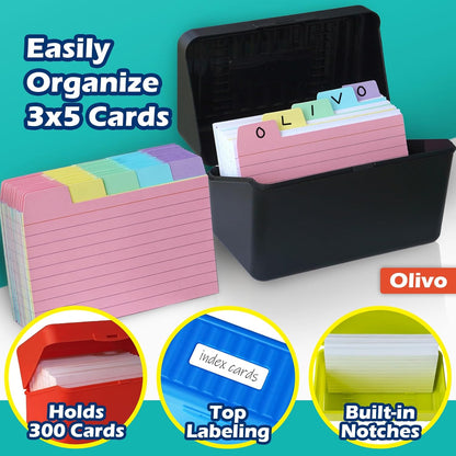 Olivo 4x6 Index Card Holder Box with 100 Cards Dividers Tabs 4"x 6", Blue